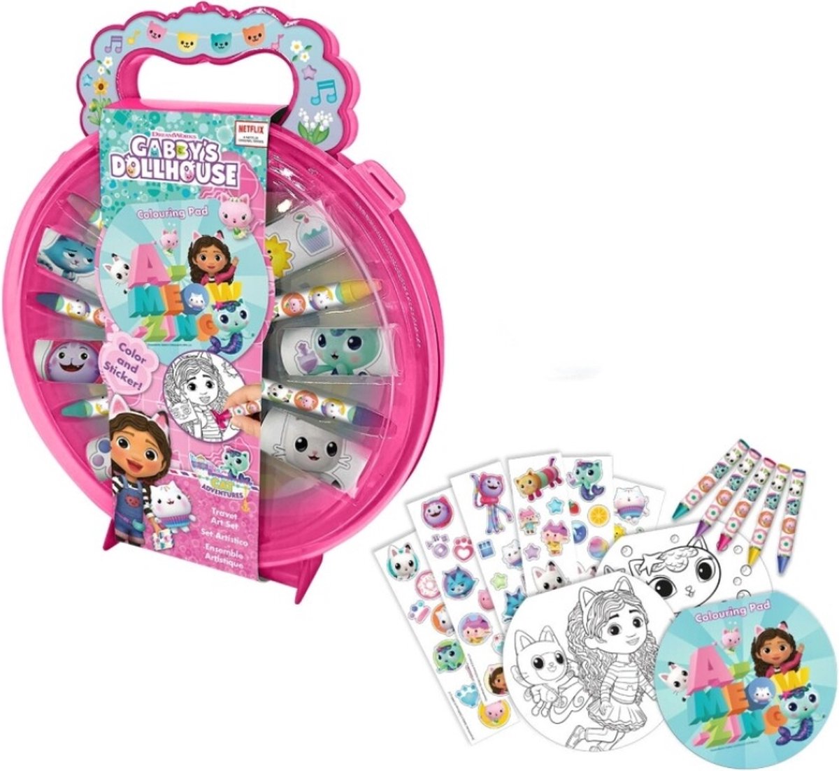 Gabby`s Dollhouse Kleurkoffer - Hobby - Met kleurtjes, stickers en kleurboek